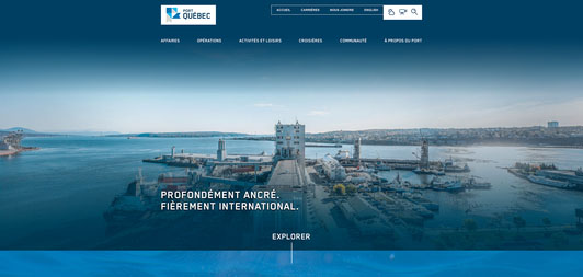 Présentation de la page d'accueil du site web réalisé par iXmédia pour le Port de Québec