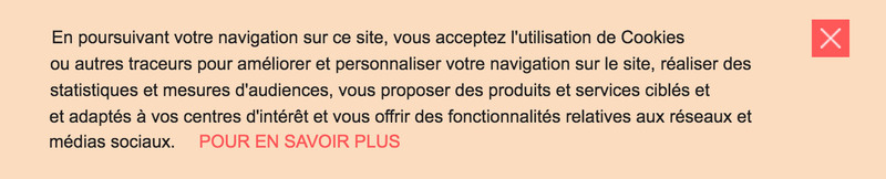 Message d'alerte sur les sites qui se conforment au RGPD