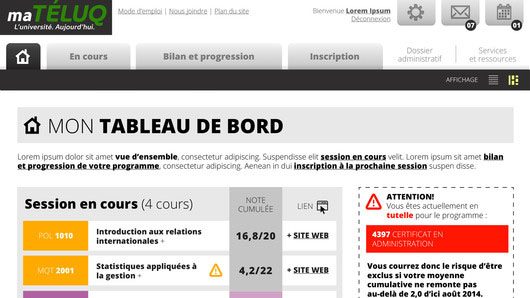 Ordinateur affichant le tableau de bord web de la Téluq réalisé par iXmédia