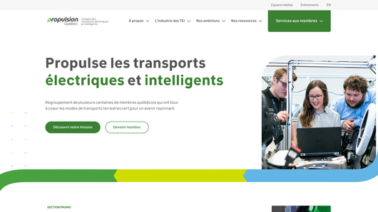 Page d'accueil du site Propulsion Québec réalisé par iX