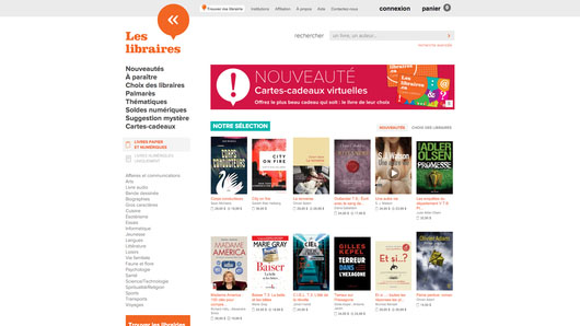 Présentation de la page d'accueil du site transactionnel conçu par iXmédia pour Les libraires