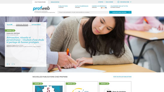 Présentation de la page d'accueil de la plateforme web conçue par iXmédia pour Prof Web