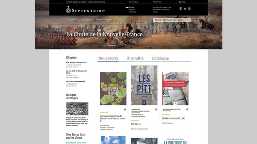 Présentation de la page d'accueil du site web transactionnel conçu par iXmédia pour les Éditions du Septentrion