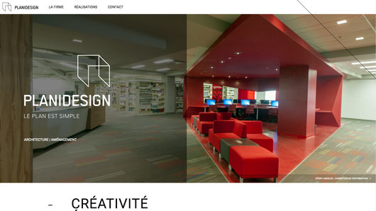 Présentation de la page d'accueil du site web réalisé par iXmédia pour la firme d'architecture Planidesign.