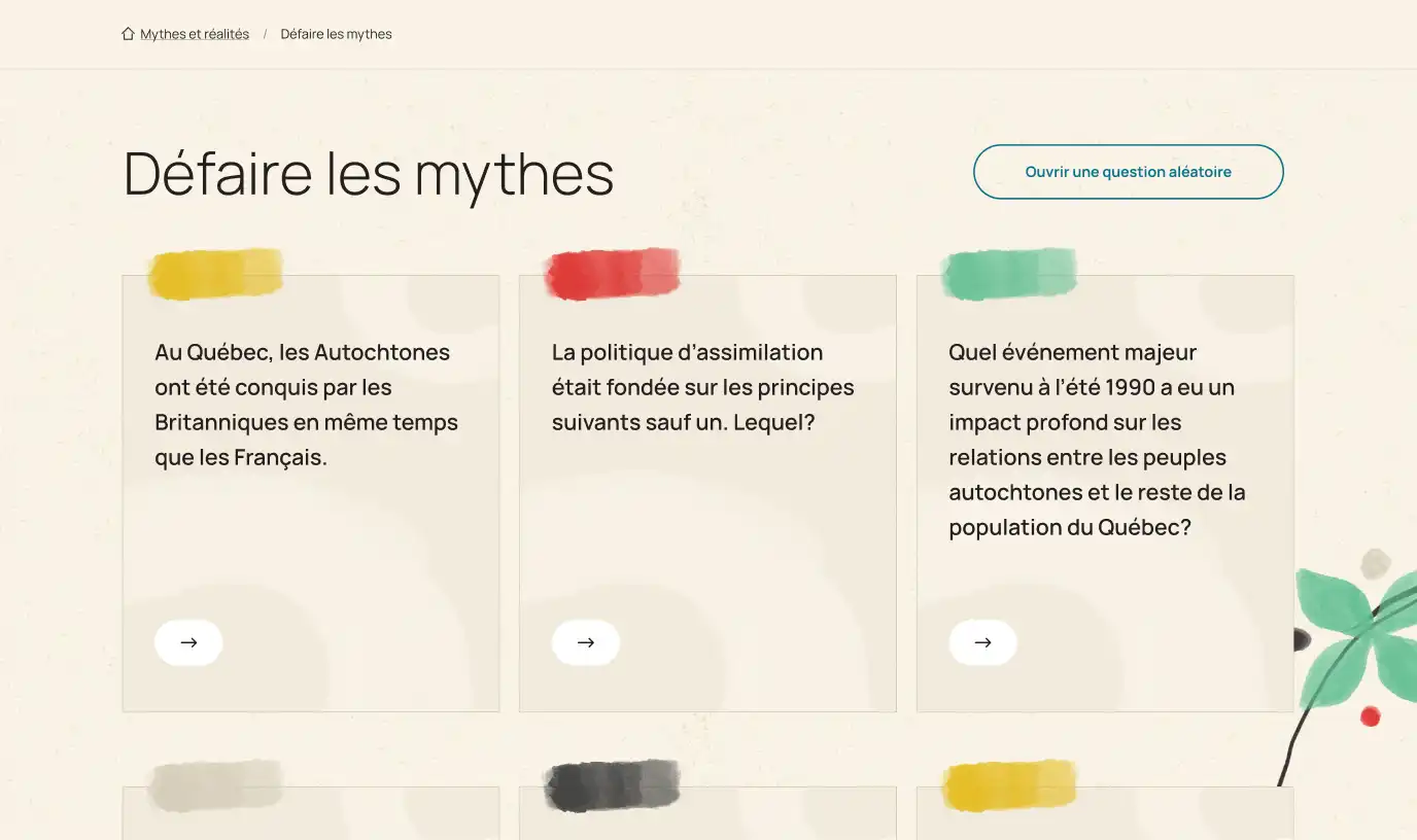 Interface montrant le visuel du quizz sur le site Mythes et Réalités.