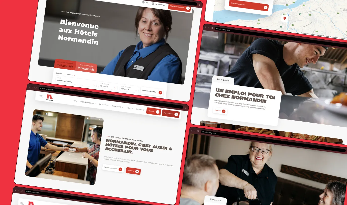 Normandin, écrans du site présentant du personnel souriant