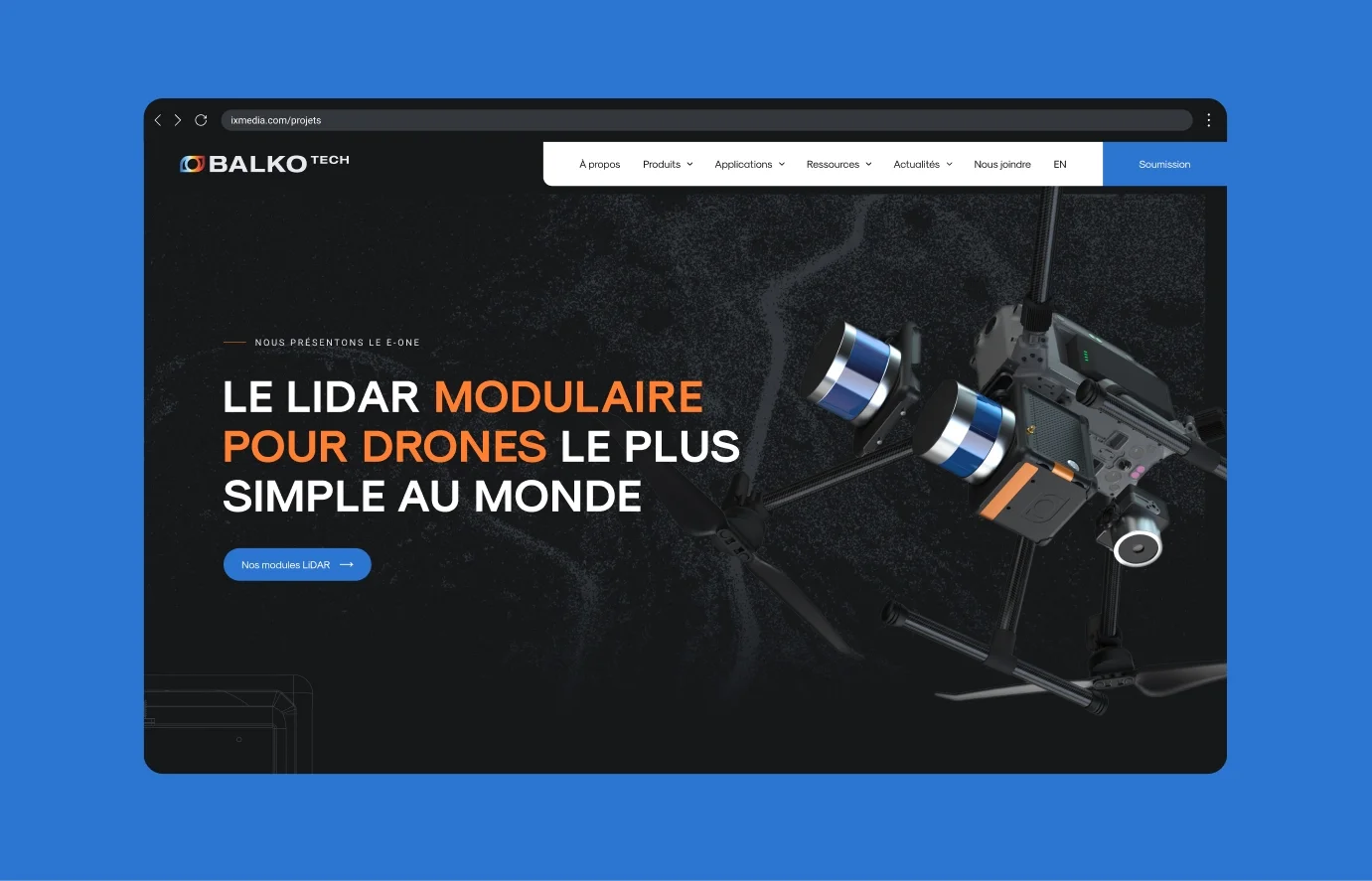 Interface montrant l'accueil du site Balko technologies