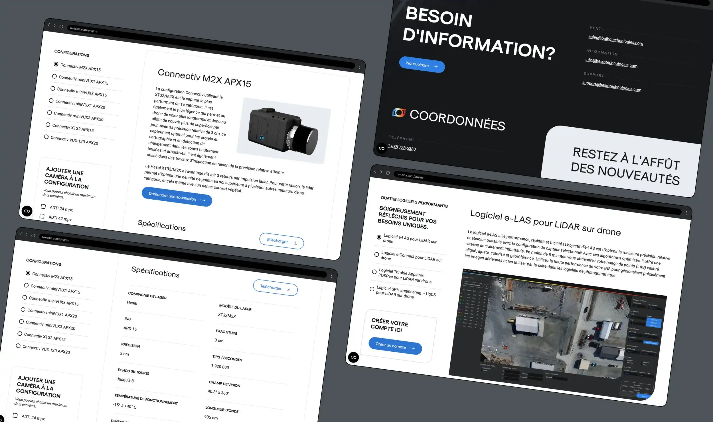 Maquettes montrant le style graphique du site de Balko Technologies