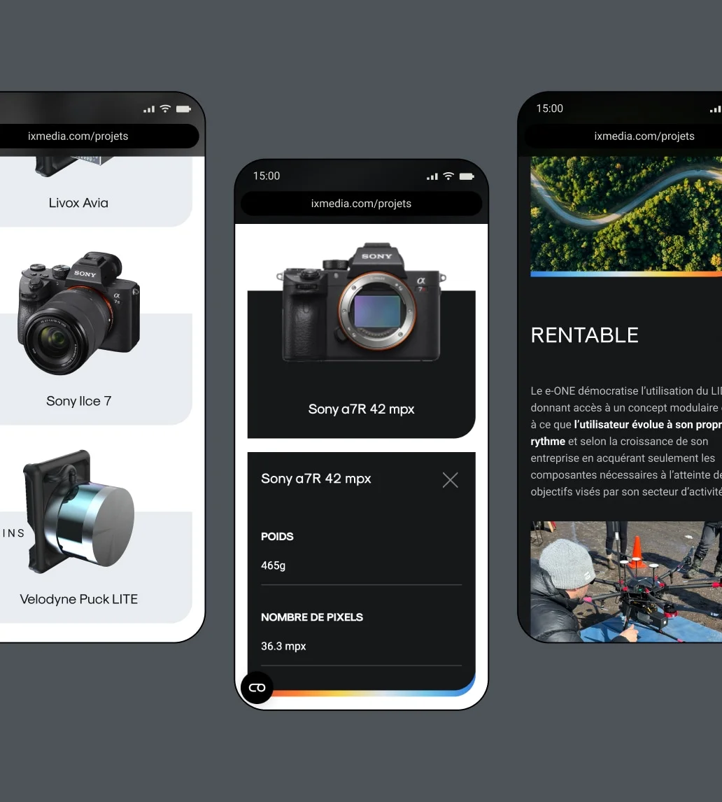 Appareils mobiles montrant la fiche technique d'un appareil de Balko Technologies.