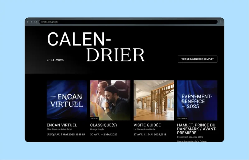 Interface de la page Calendrier du site du théâtre Le Diamant.