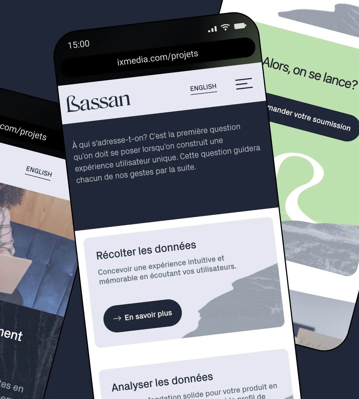 Plusieurs appareils mobiles montrant le site de Bassan.