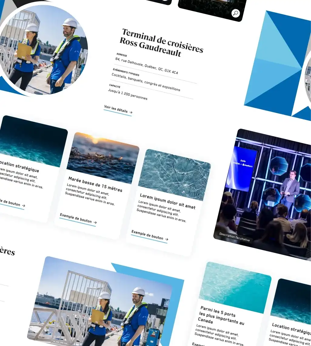 Maquettes montrant le style graphique du site du Port de Québec.