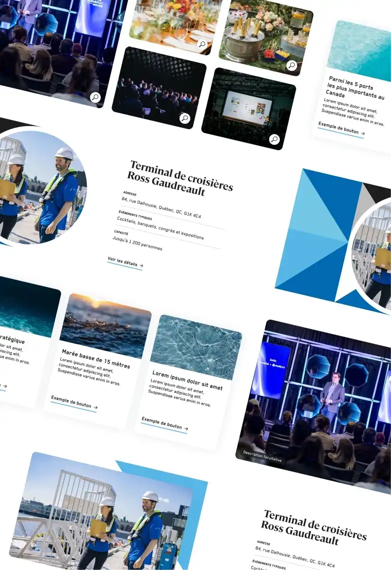 Maquettes montrant le style graphique du site du Port de Québec.