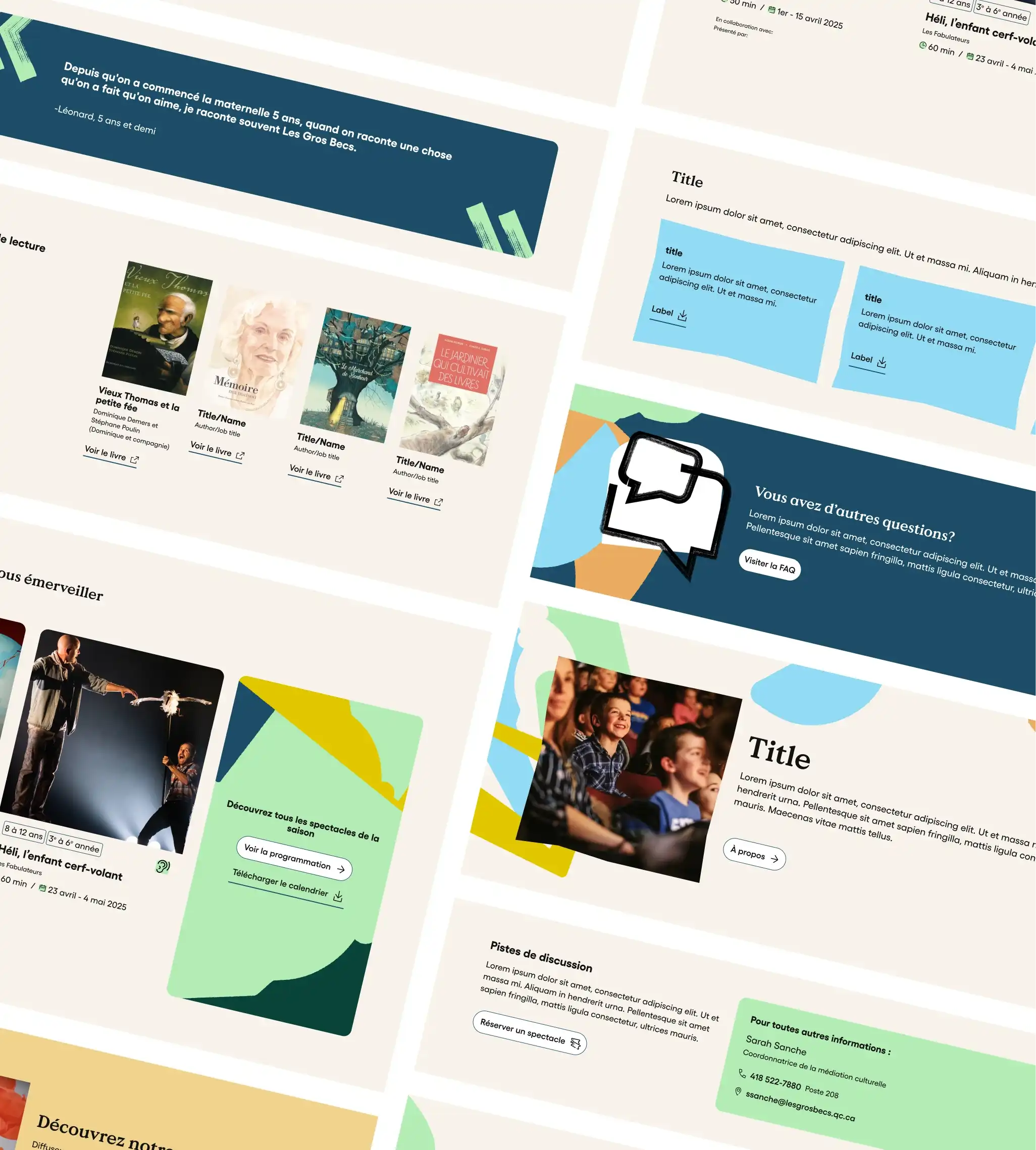 Mosaïque d'interface présentant les différentes pages sur le site de La Caserne.