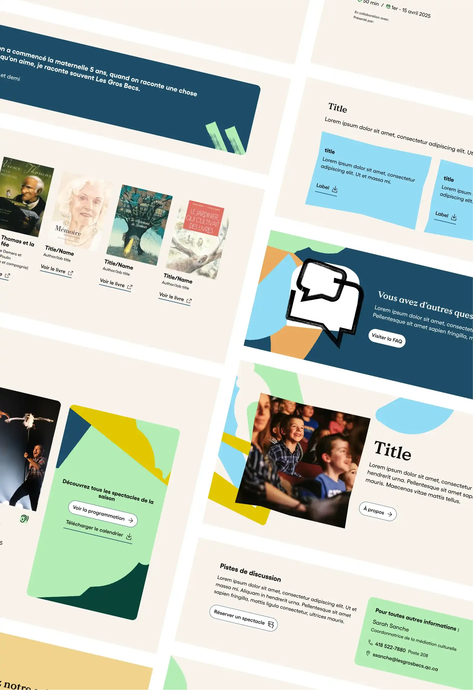 Mosaïque d'interface présentant les différentes pages sur le site de La Caserne.