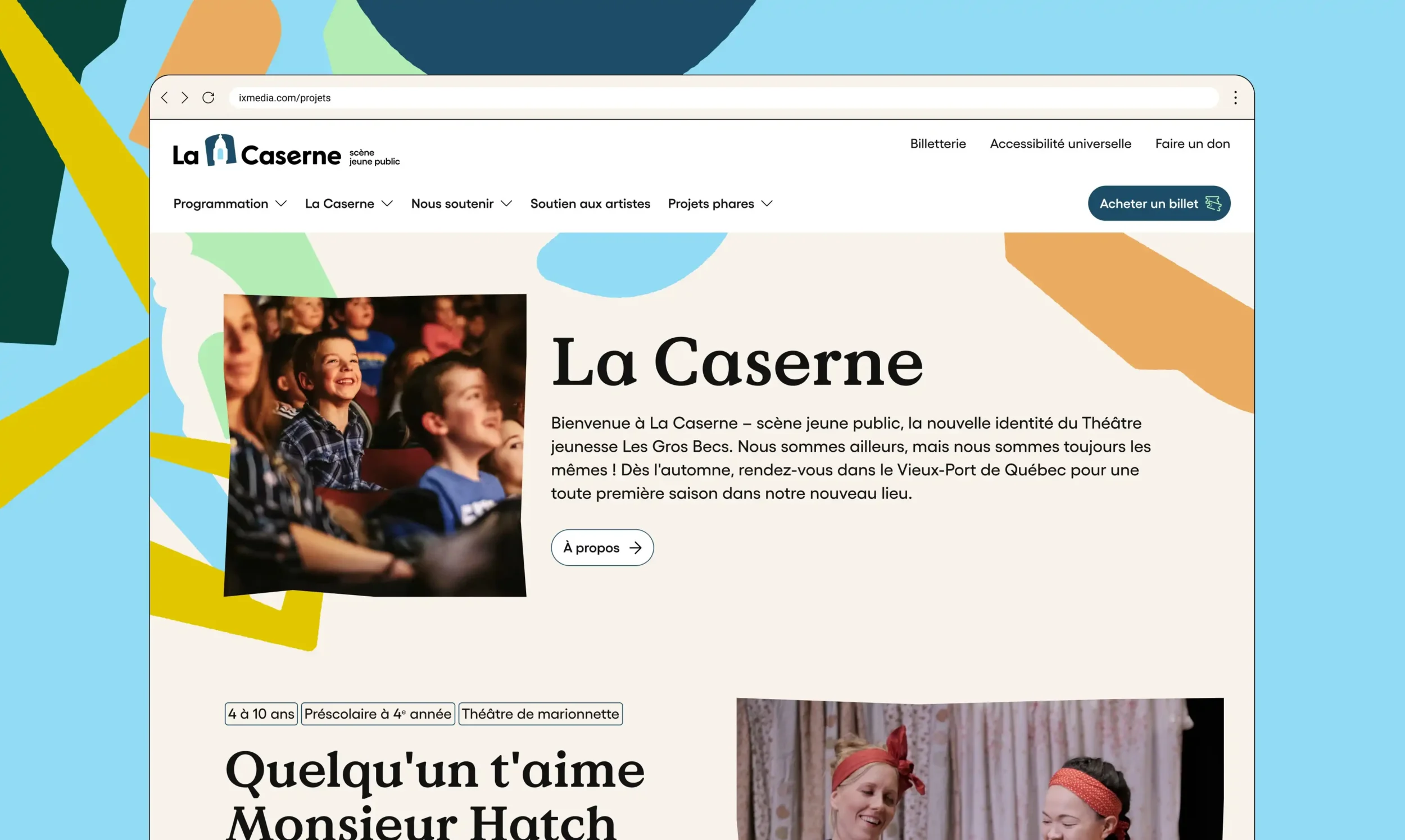 Maquette format ordinateur présentant l'accueil du site de La Caserne.