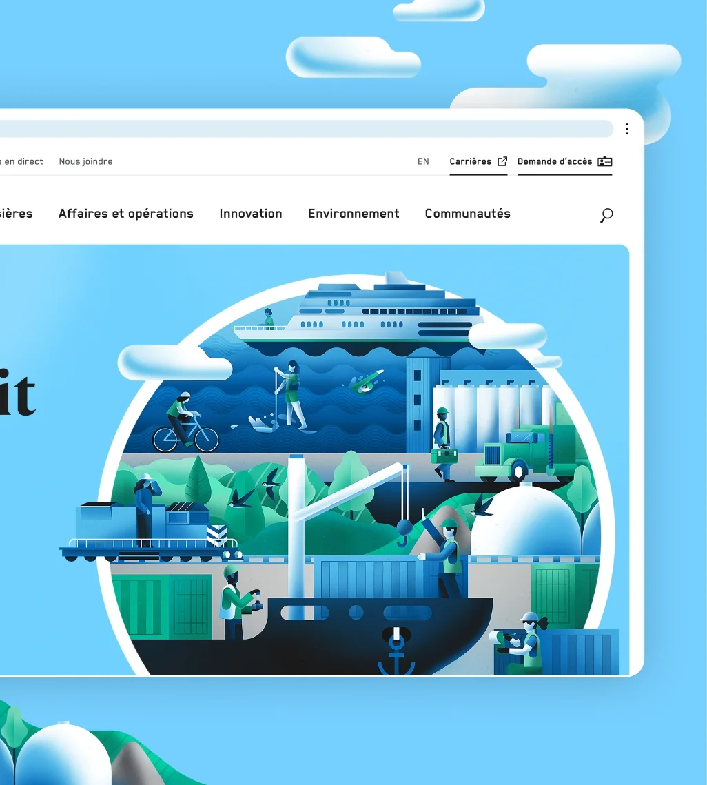 Illustration en 2D du Port de Québec présente sur l'accueil du site