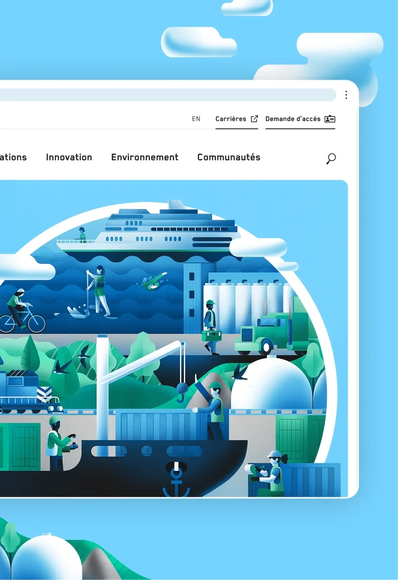 Illustration en 2D du Port de Québec présente sur l'accueil du site