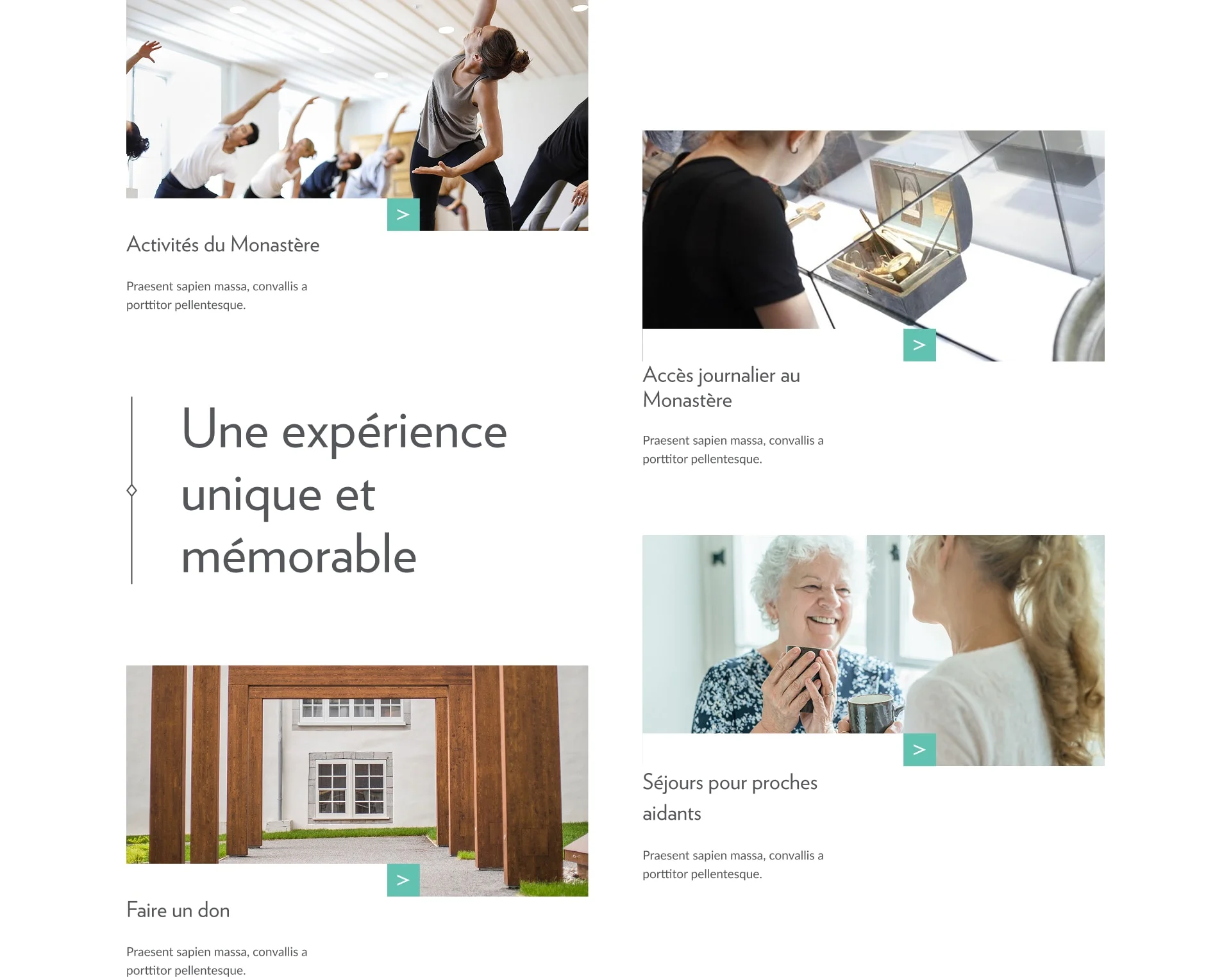 Maquettes des différents styles graphiques des blocs de contenu du site.