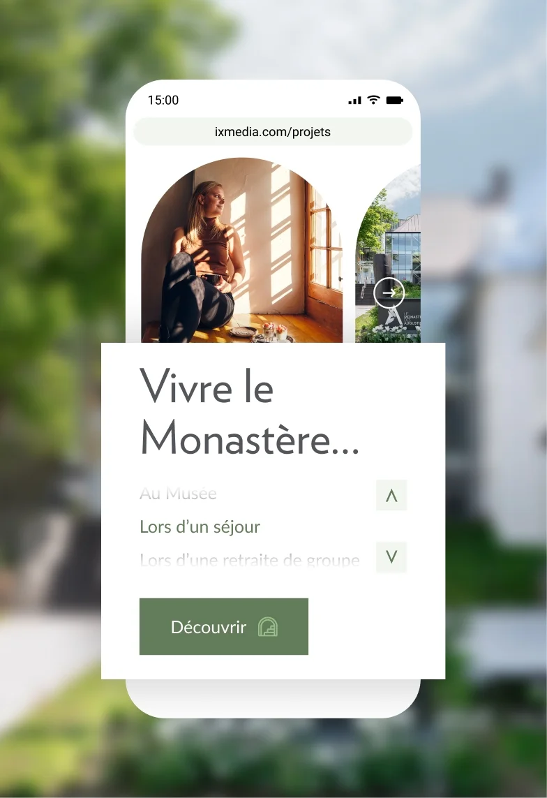 Appareil mobile montrant la page d'accueil du site du Monastère des augustines.
