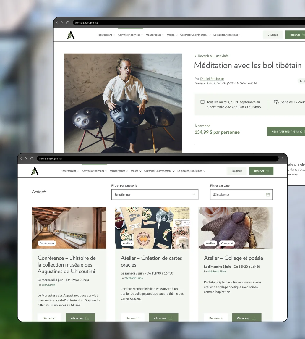 Interface d'une fiche détaillée d'activité.