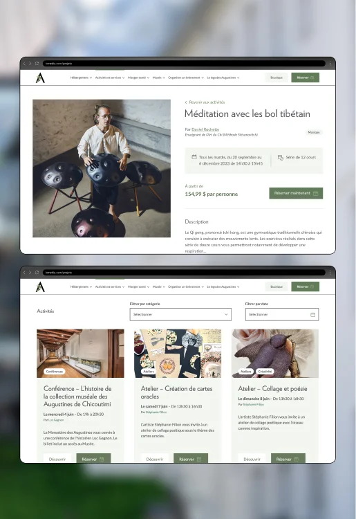 Interface d'une fiche détaillée d'activité.