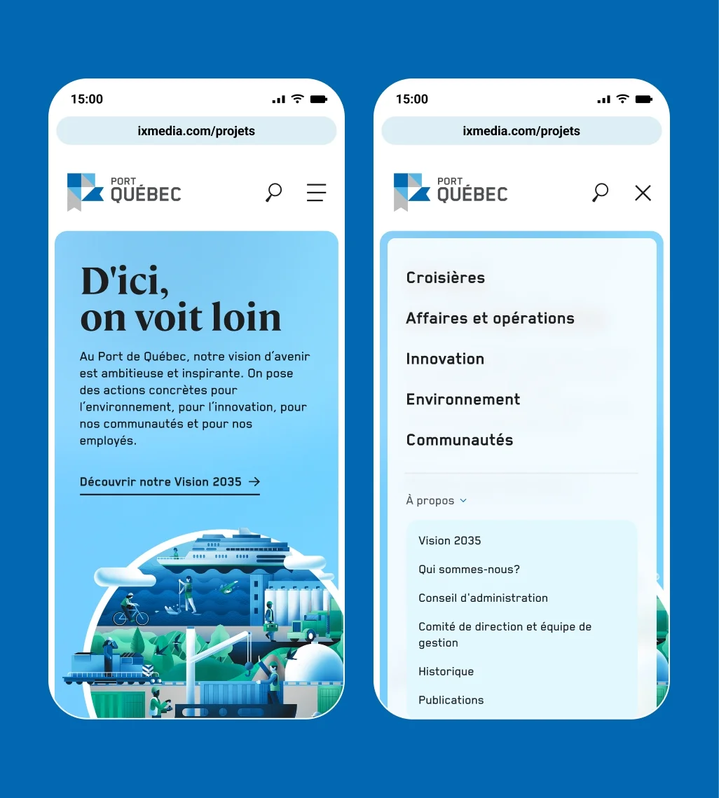Maquette du menu ouvert et fermé du Port de Québec.
