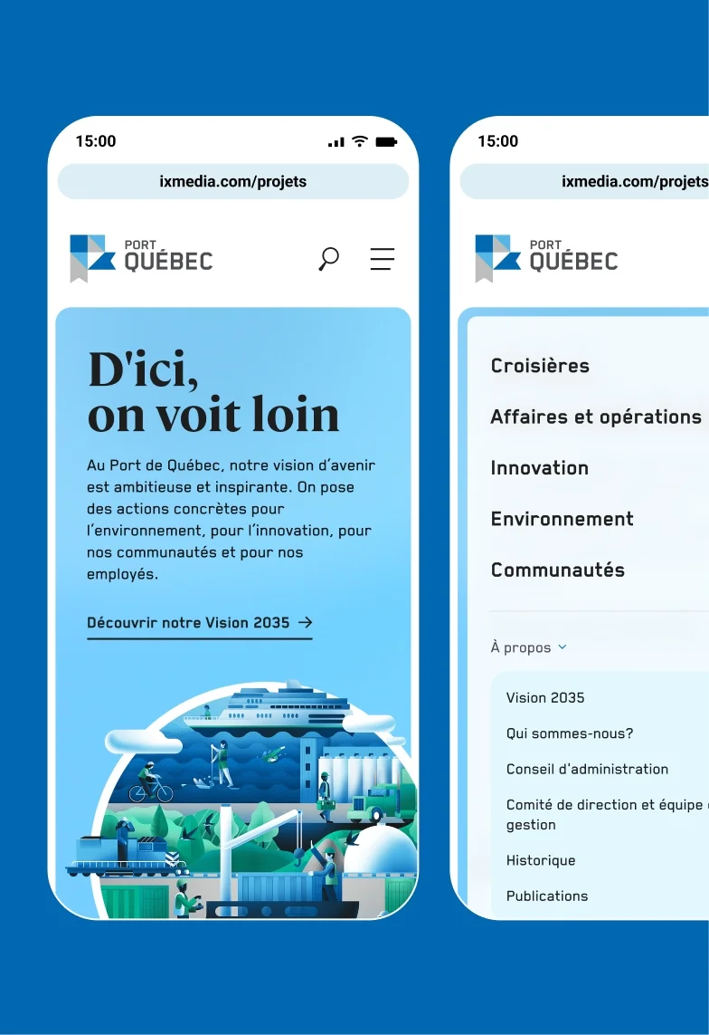 Maquette du menu ouvert et fermé du Port de Québec.