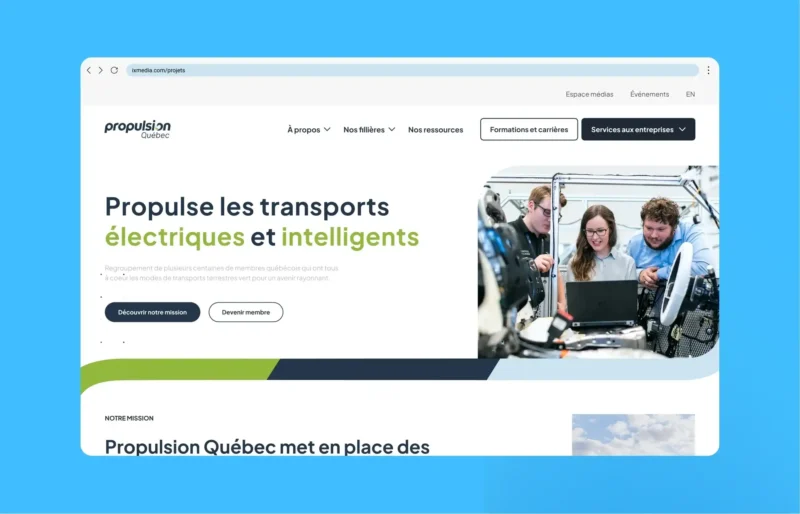Interface de l'accueil du site Propulsion Québec.