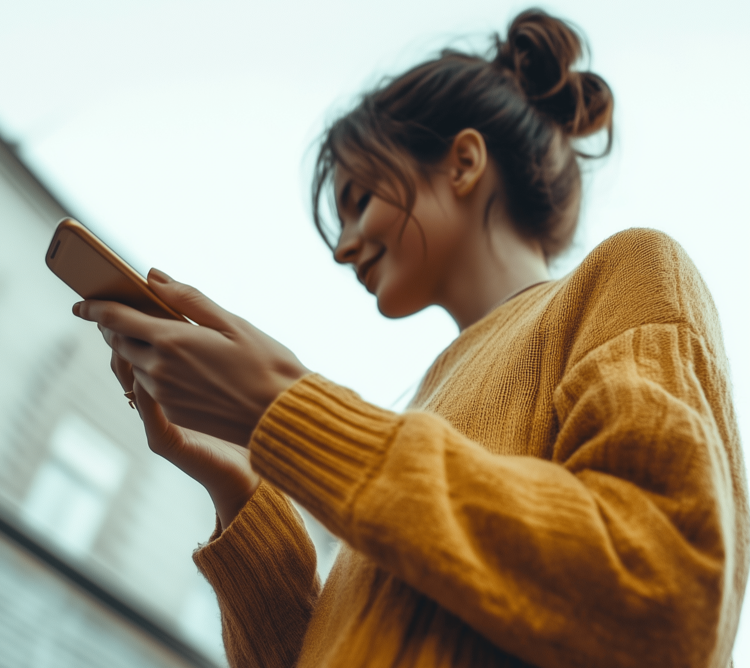 Une femme regarde son téléphone