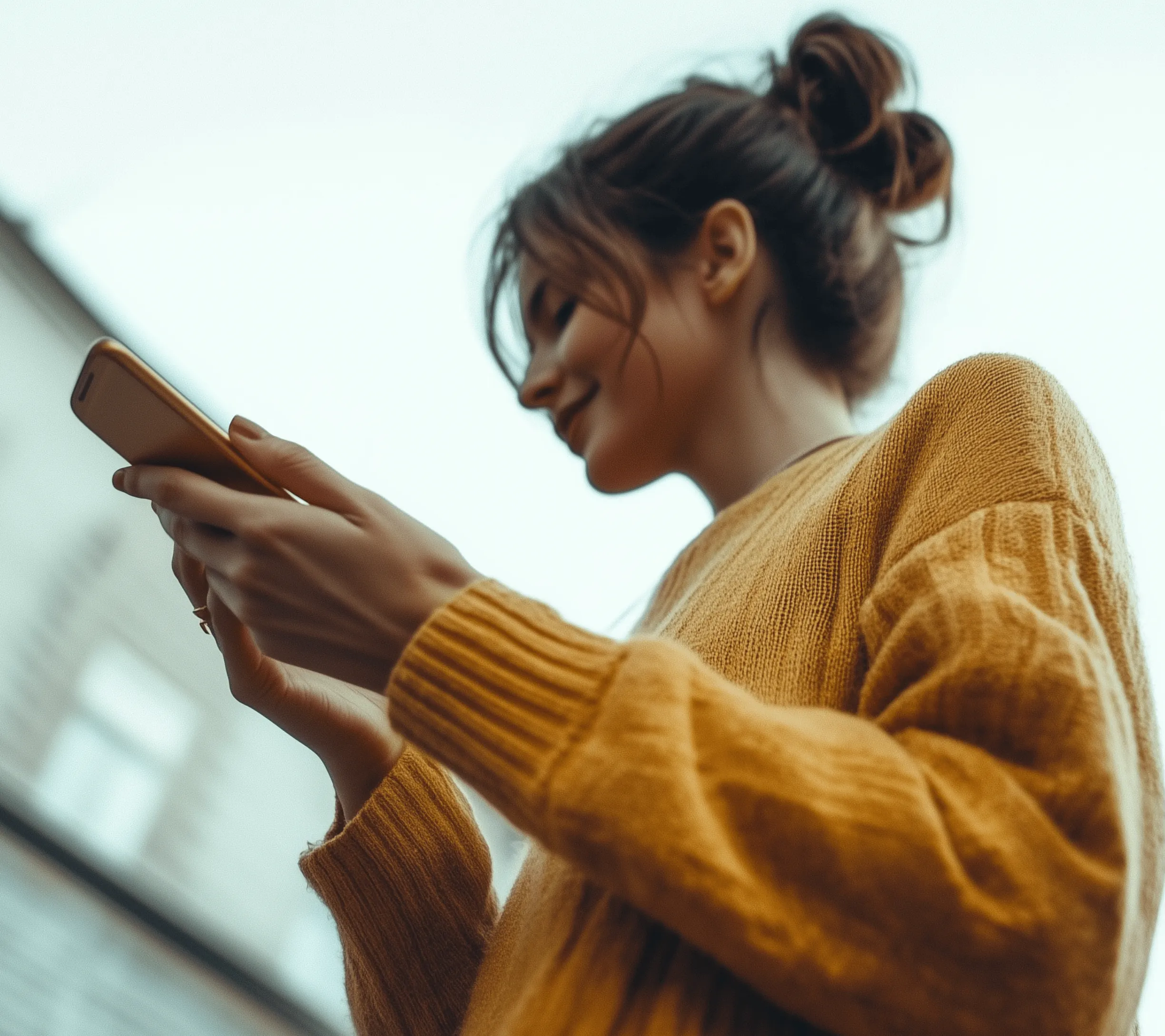 Une femme regarde son téléphone