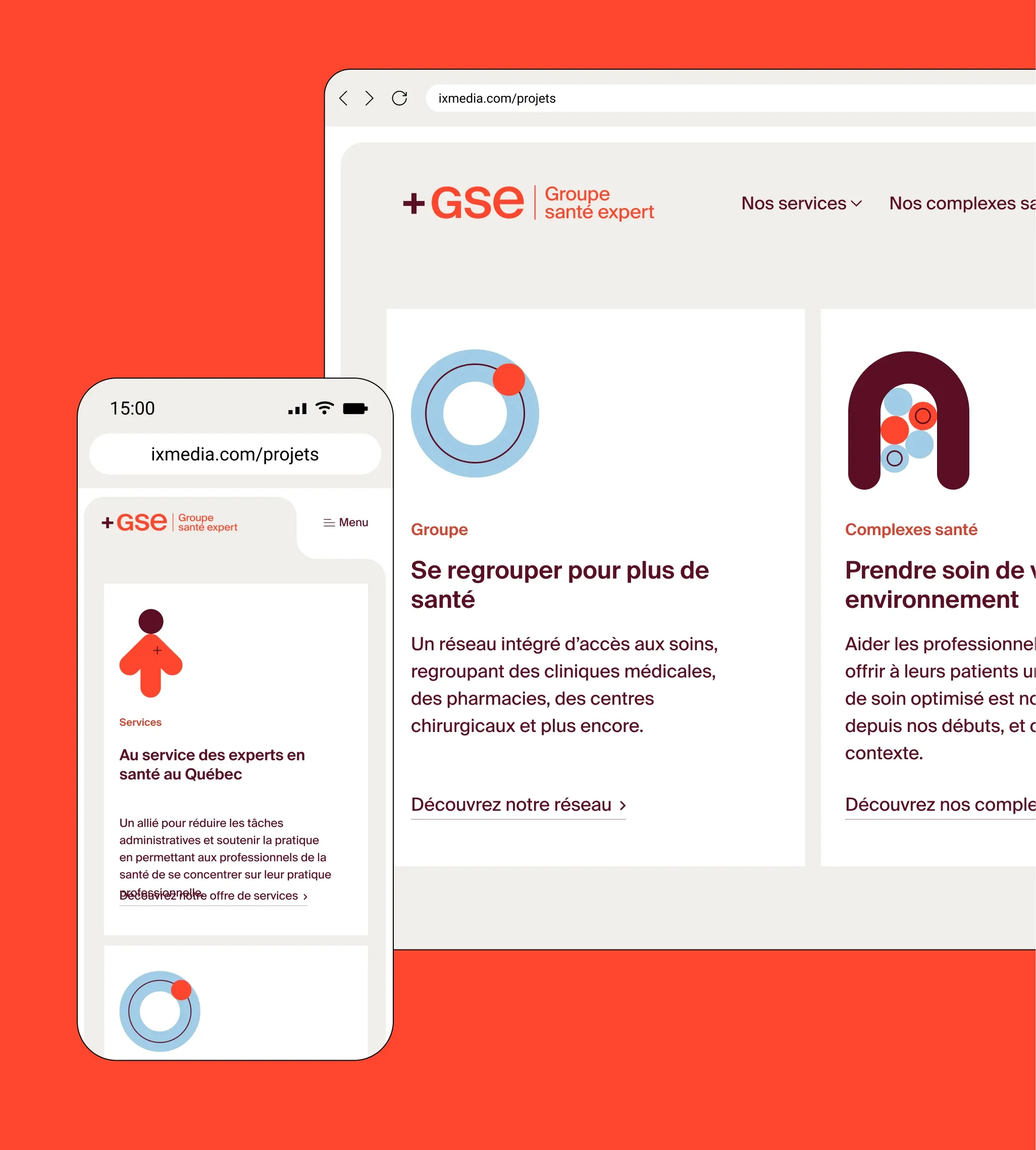 Maquette qui présente une interface de Groupe santé expert.