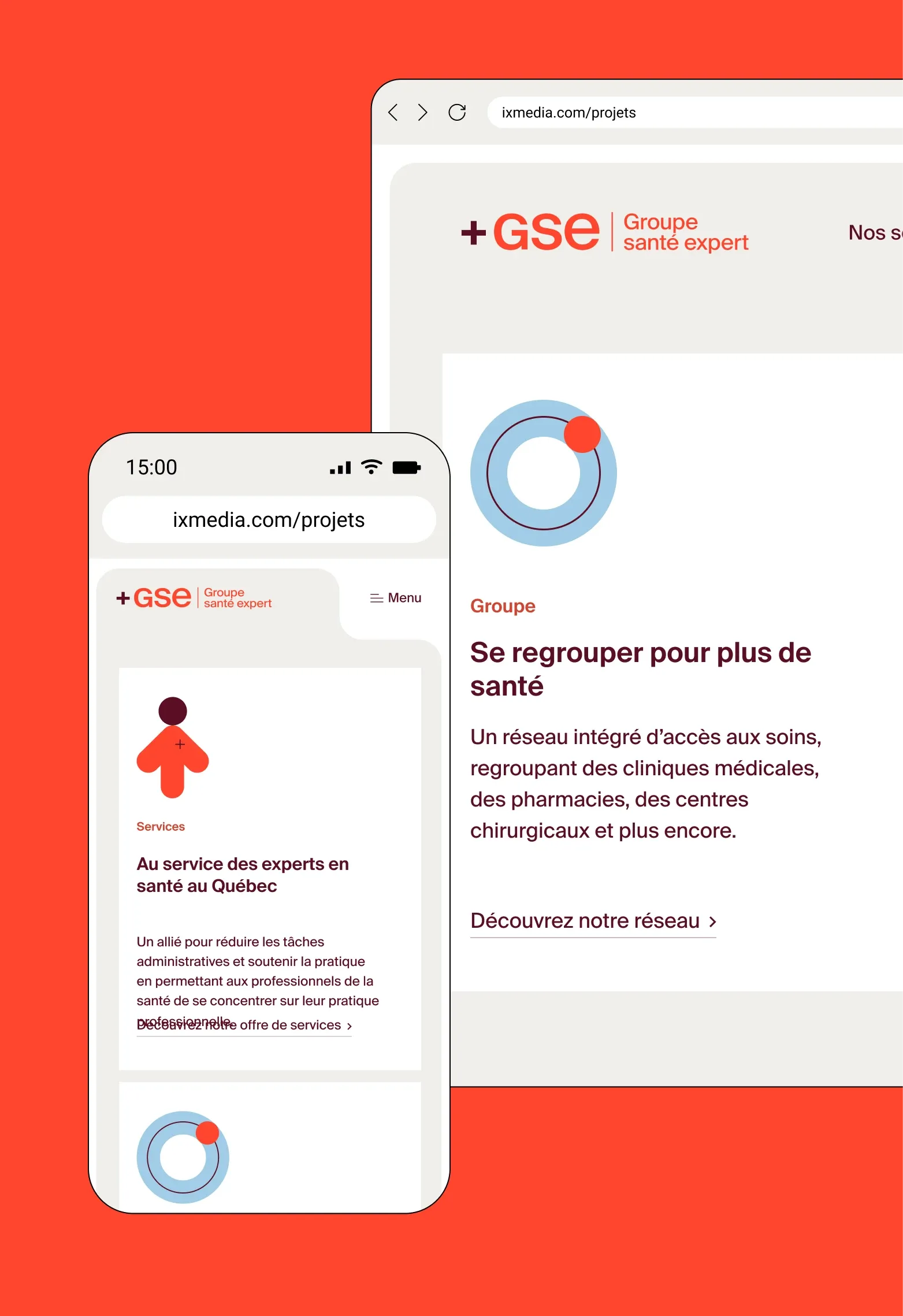 Maquette qui présente une interface de Groupe santé expert.