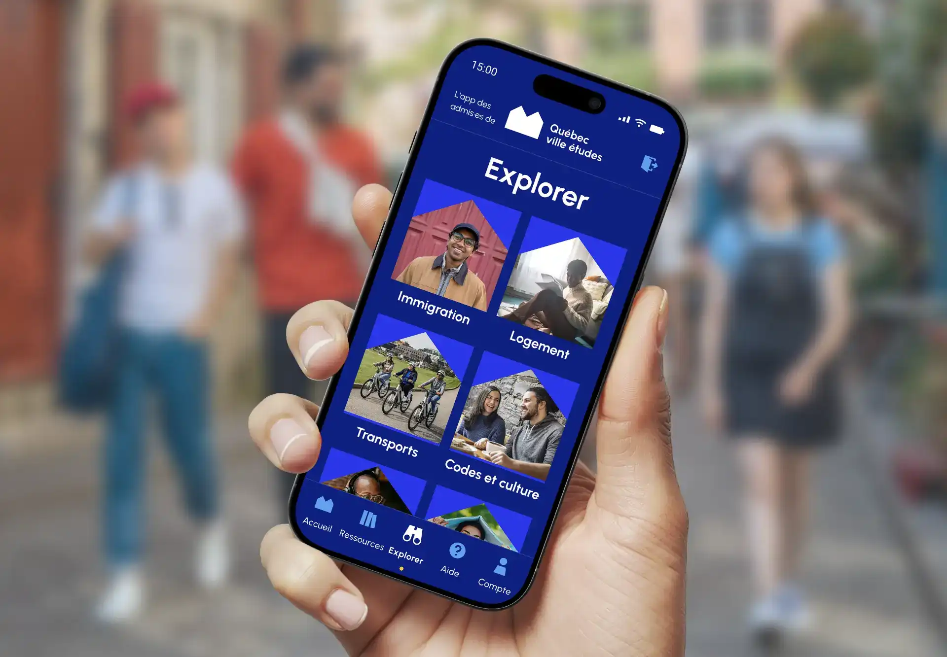 Maquette présentant un aperçu de l'application mobile de Québec ville études