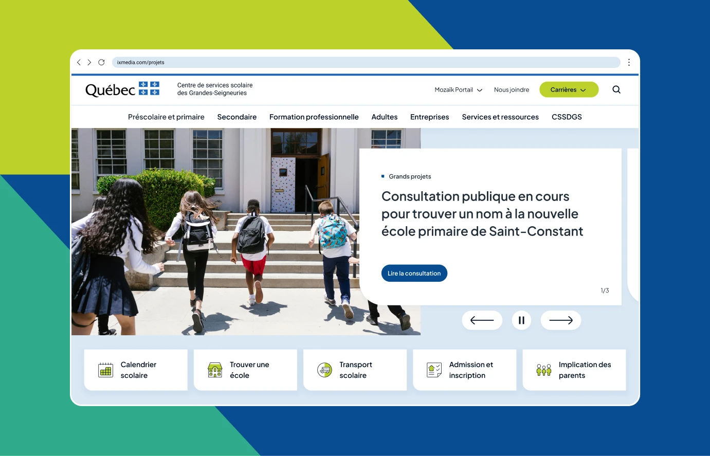 Aperçu de la maquette d'accueil du Centre de services scolaire des Grandes-Seigneuries