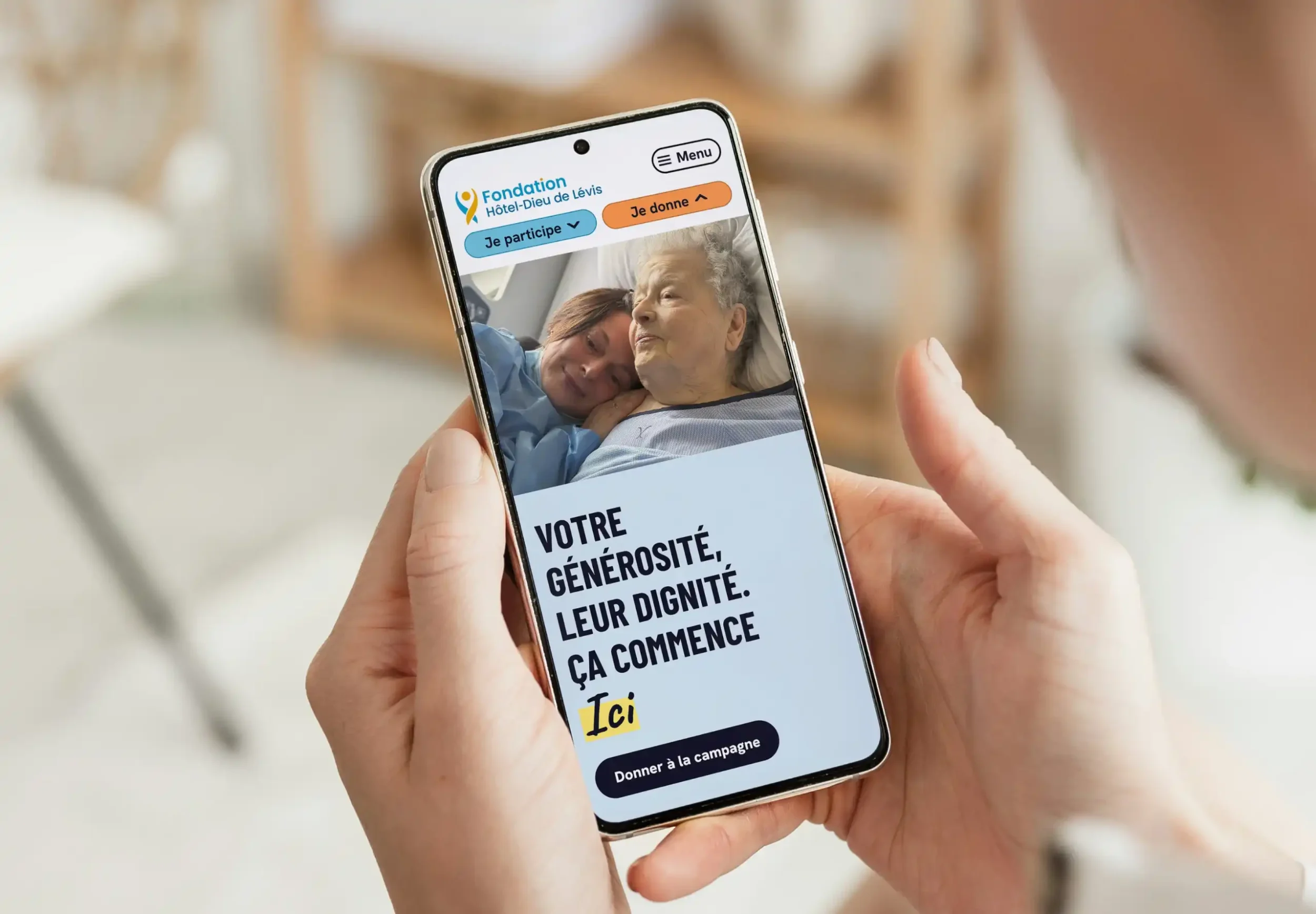 Maquette présentant la page d'accueil version mobile de la Fondation Hôtel-Dieu de Lévis.