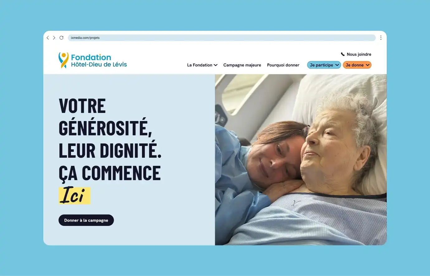 Aperçu de la maquette présentant la page d'accueil de la Fondation Hôtel-Dieu de Lévis.
