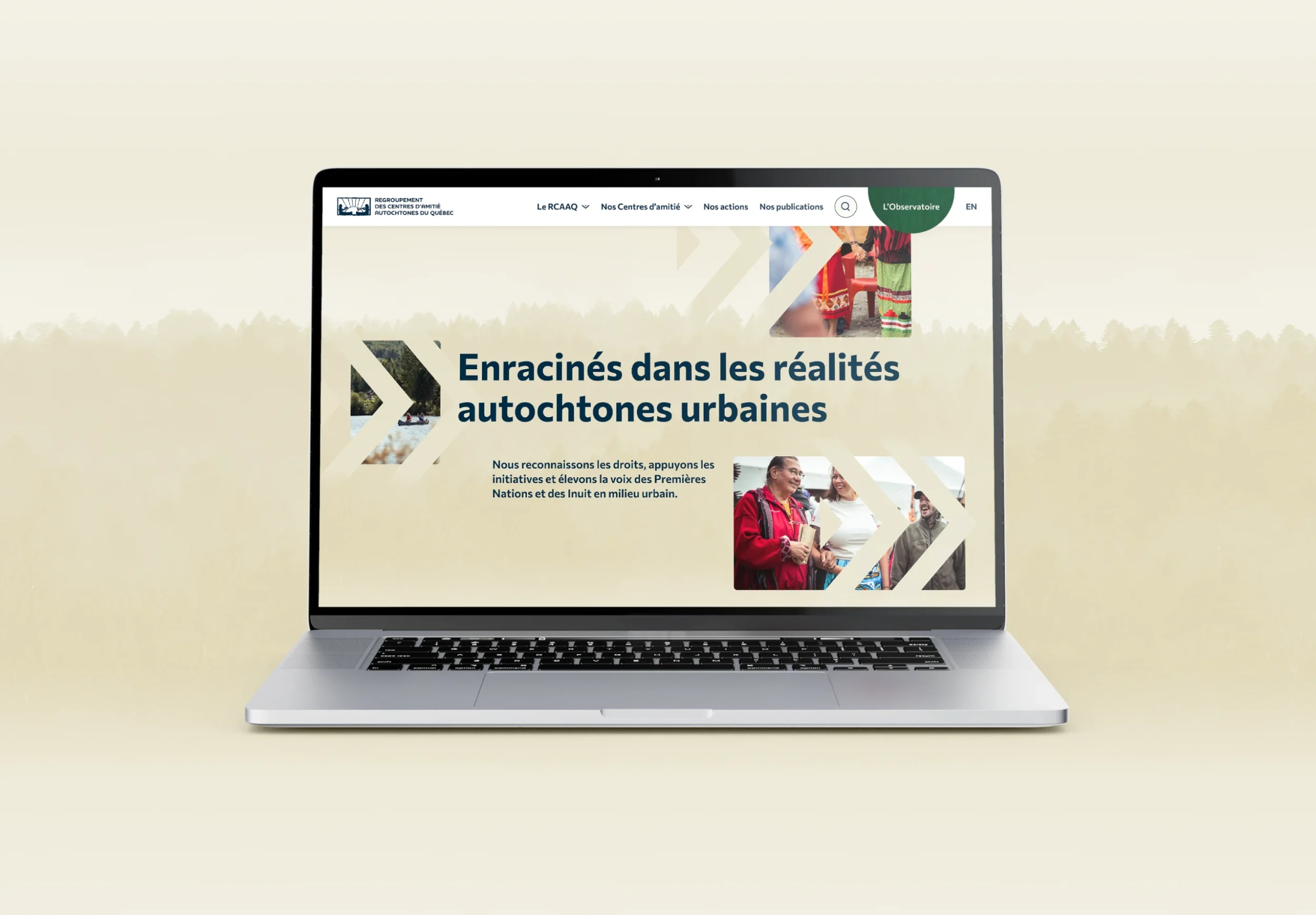 Maquette présentant la page d'accueil de Regroupement des centres d'amitié autochtones du Québec.