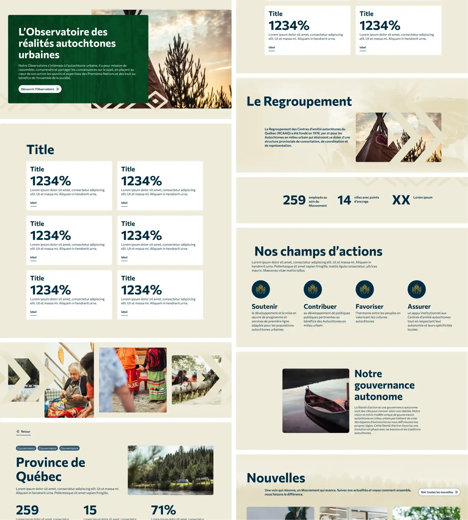 Aperçu des blocs réutilisables du site du Regroupement des centres d'amitié autochtones du Québec.