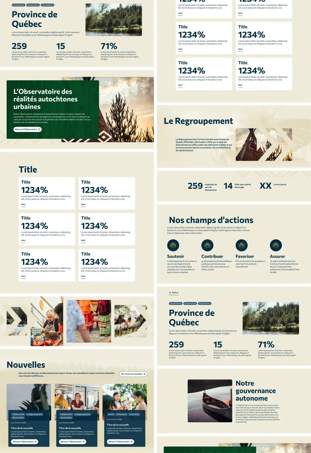 Aperçu des blocs réutilisables du site du Regroupement des centres d'amitié autochtones du Québec.