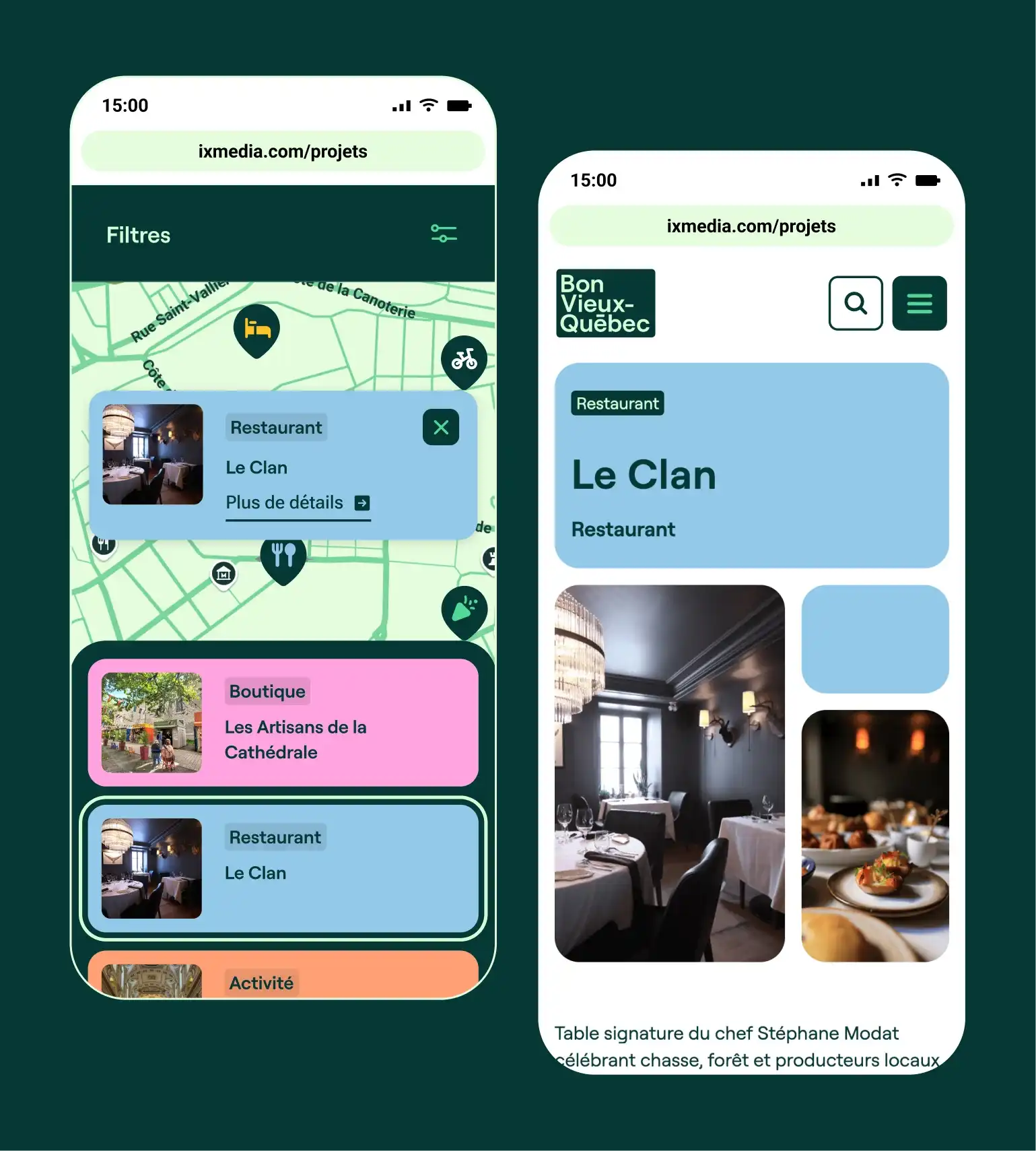 Interface mobile de la carte interactive.
