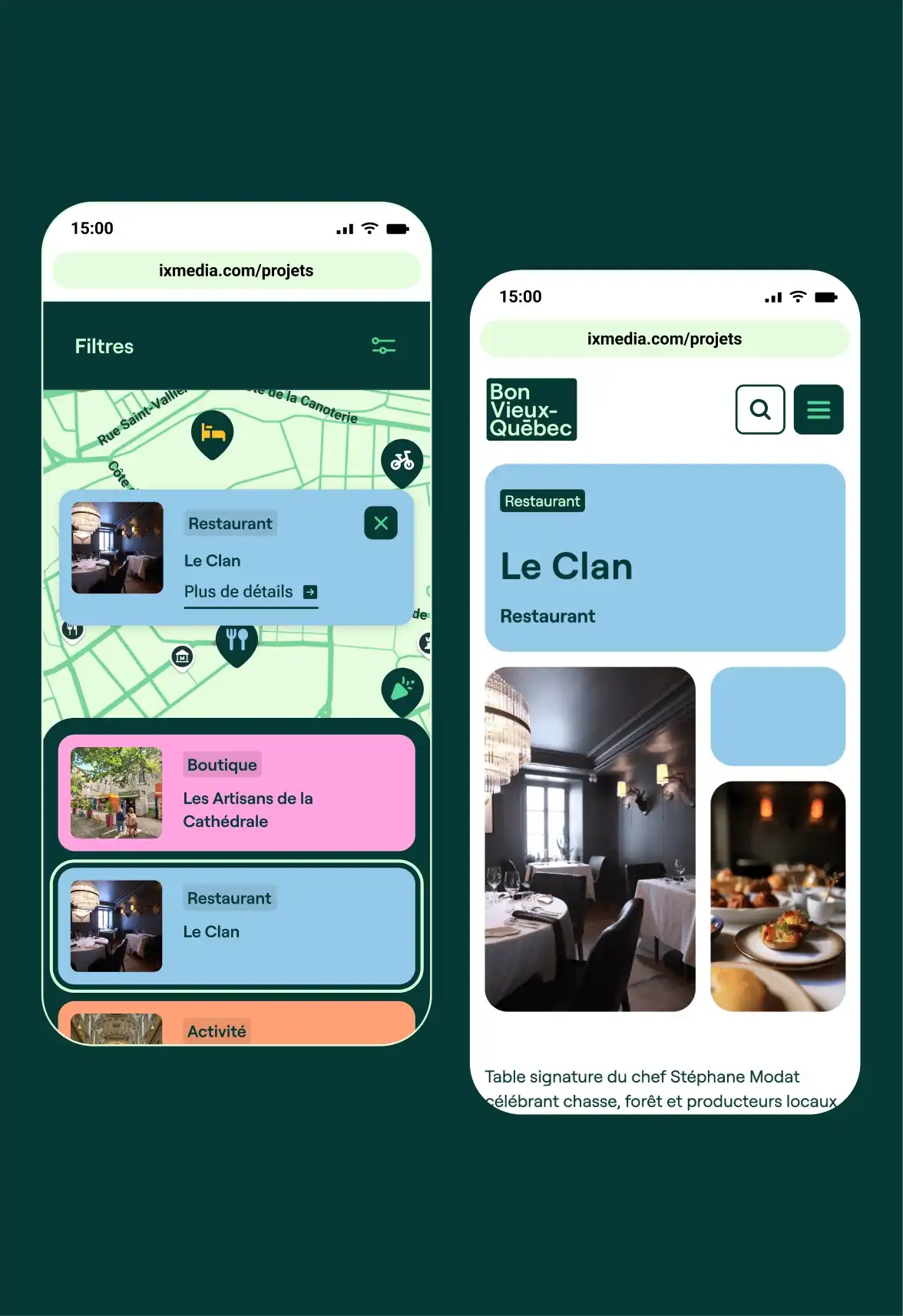 Interface mobile de la carte interactive.