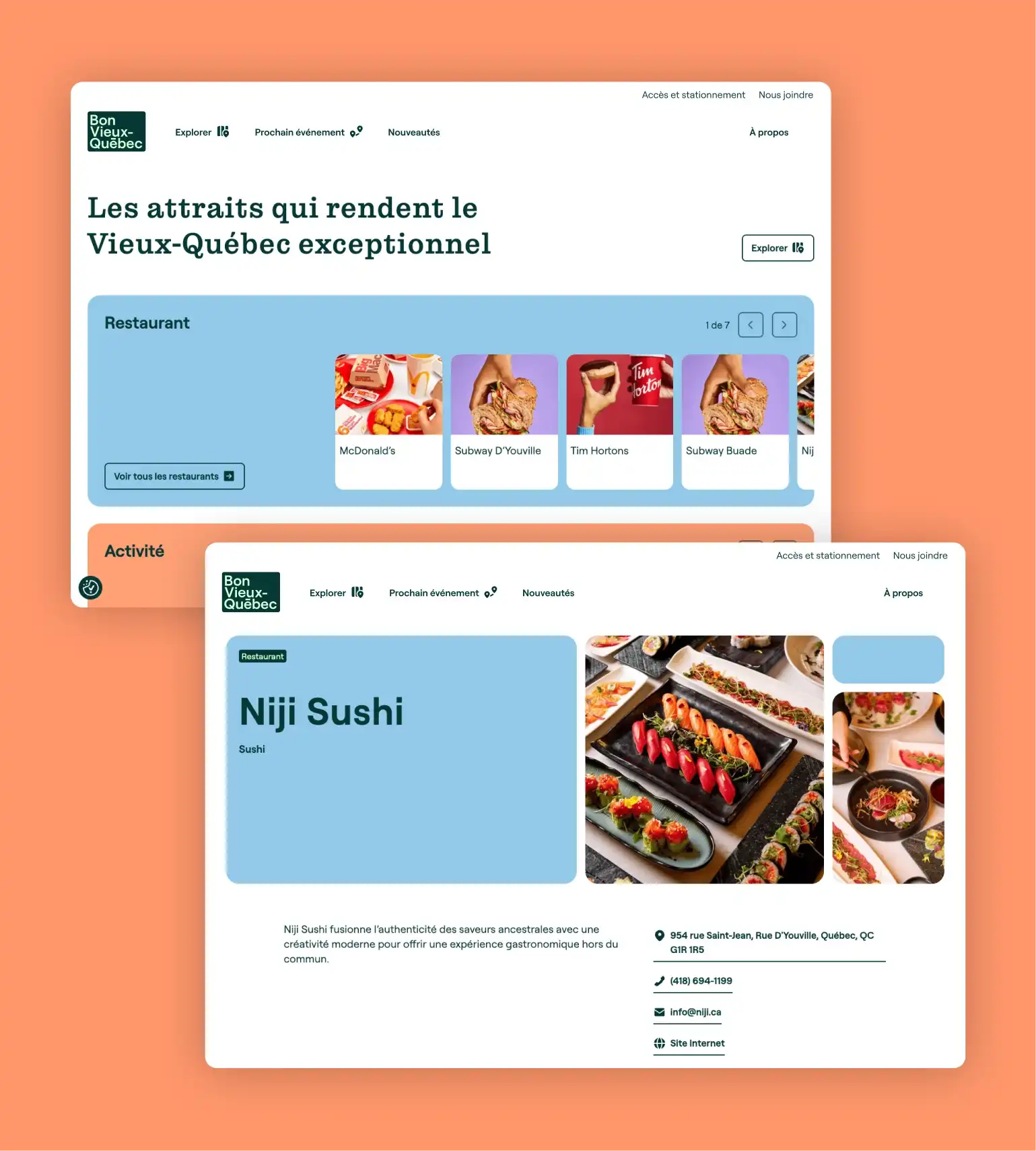 Maquette présentant les différentes catégories de membres sur le site Web de la Société de développement commercial du Vieux-Québec.