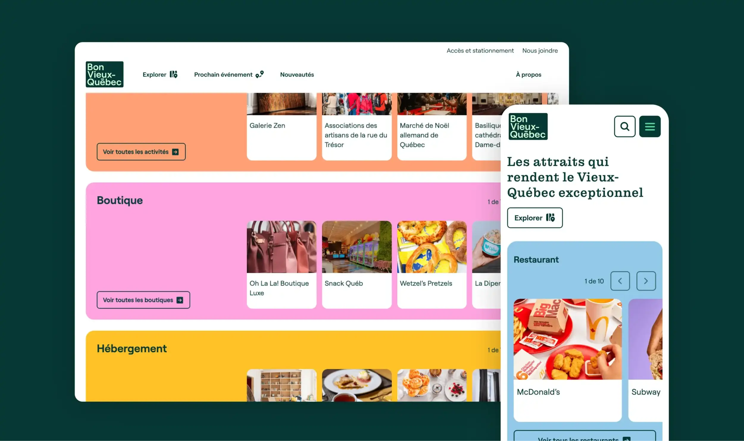 Maquette présentant les différentes catégories de membres sur le site Web de la Société de développement commercial du Vieux-Québec.