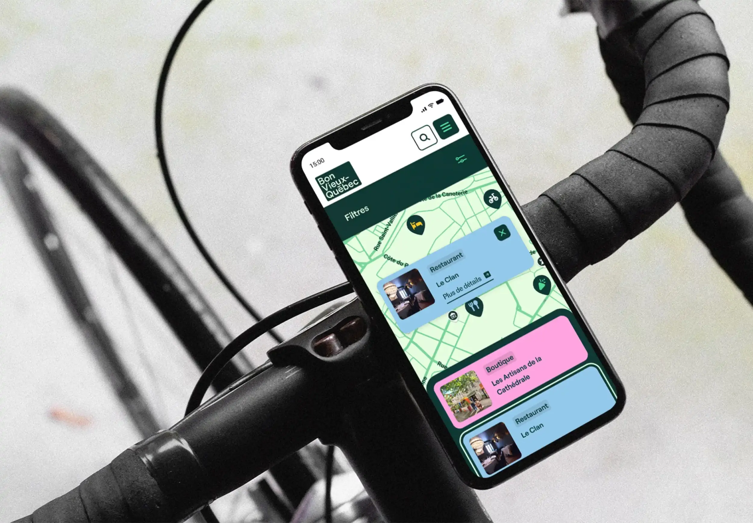Maquette de l'interface mobile de la carte interactive